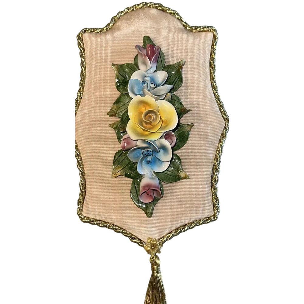 VINTAGE‎ Ceramic Flowers Capodimonte Wall Art Decor 13" 4D Handmade Italy MCM